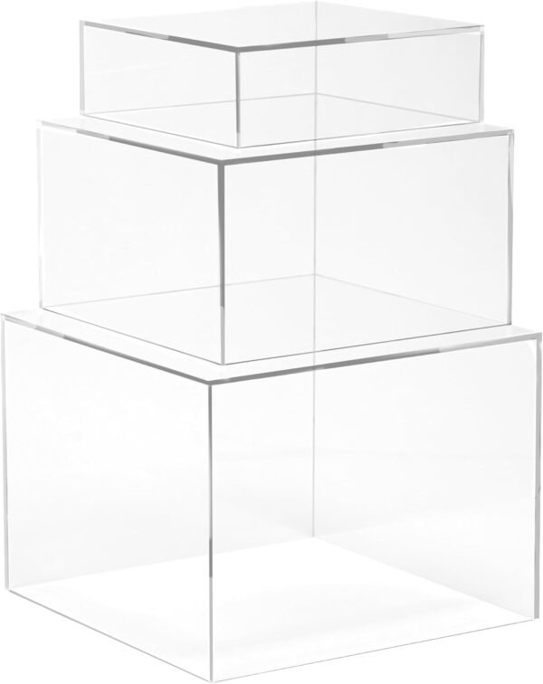 oem/odm red co. set of 3 crystal clear acrylic cube display nesting risers with hollow bottoms, transparent wholesale supplier & factory