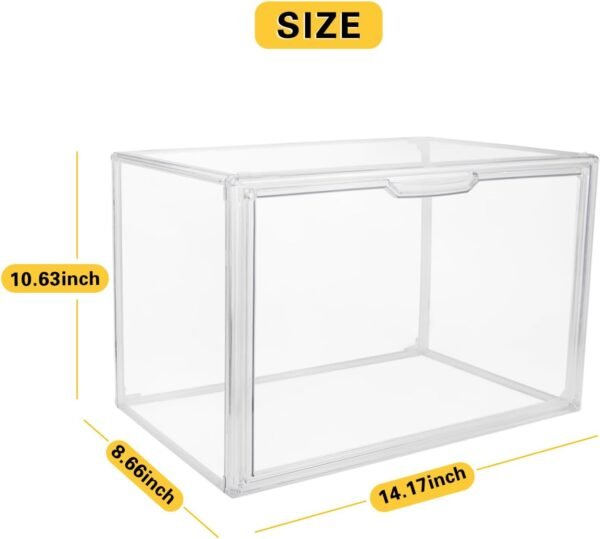 oem/odm clear stackable plastic storage bins with magnetic lid, dustproof book & cosmetic display cases, large figures collectibles showcase, shoe box, protection organizer (transparent, l-1 pack) wholesale supplier & factory