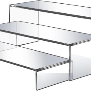 oem/odm 3 pcs large acrylic display risers, 12" large risers display stands, 0.19" thick clear risers display stands large, clear rectangular display shelf for showcase, collectibles, cupcake, dessert wholesale supplier & factory