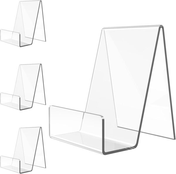 oem/odm 4 pack acrylic book stand, book holder for display, clear easel stand for display, display holder for postcard, cd, frame, picture, magazine, plate, phone, sticker wholesale supplier & factory