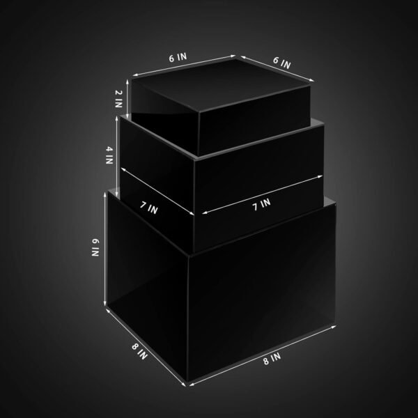 oem/odm 6 pcs acrylic display risers acrylic boxes acrylic display nesting cubes 5 sided with hollow bottoms display stand shelf for cosmetics food collectibles jewelry figures show (black) wholesale supplier & factory