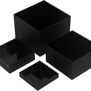 oem/odm acrylic cube display boxes pedestals, black acrylic platform with hollow one open side, stackable acrylic nesting risers stands shelf for comestic food collectibles jewelry museum show wholesale supplier & factory
