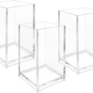 oem/odm 3 pack clear acrylic cosmetic pencil pen holder cup, clear makeup brush holder, desk acrylic brushes storage wholesale supplier & factory
