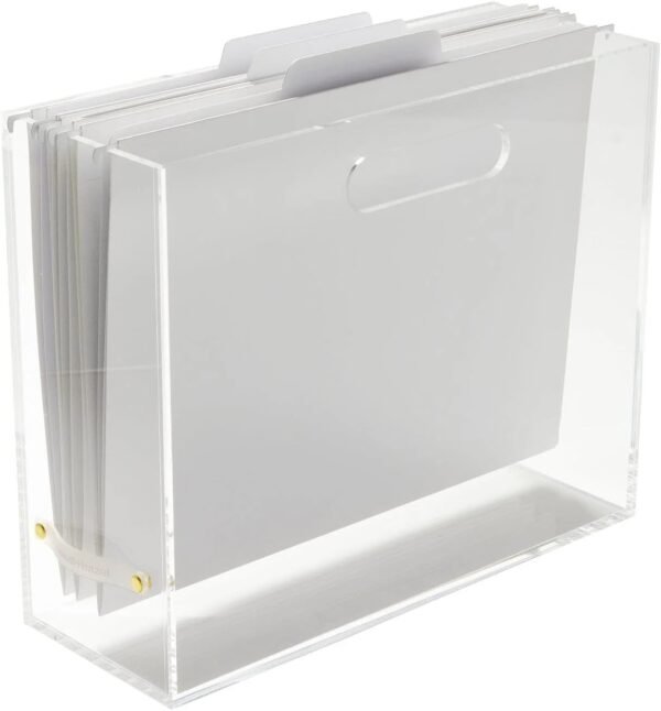 Boîte de classement en acrylique fine, format OEM/ODM, Russell+Hazel, organiseur de dossiers, pour bureau, transparente, 4,5" x 12,25" x 10", fournisseur et usine en gros