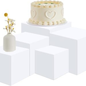 oem/odm geetery set of 5 display buffet risers acrylic cube with hollow bottoms acrylic boxes for display dessert table stands for catering collectibles jewelry decor (white,3,4,5,6,7 inch) wholesale supplier & factory