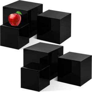 oem/odm 6 pcs acrylic display boxes display riser cases 5 sided nesting cube organizer 4'' 5'' 6'' acrylic square cube base riser stand with hollow bottoms(black) wholesale supplier & factory