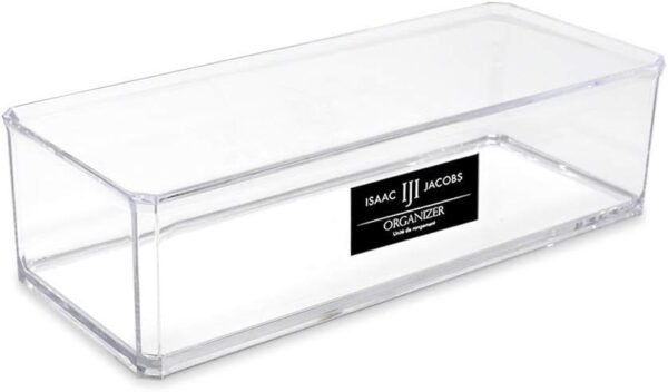 oem/odm isaac jacobs clear acrylic rectangular stackable storage organizer, (9" l x 3.5" w x 2.5" h) drawer tray, multi-functional, bathroom, kitchen, home, office, desk, drawers wholesale supplier & factory