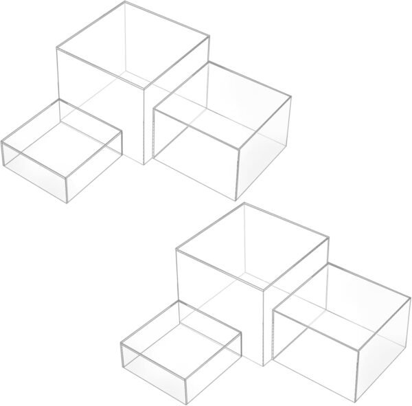 oem/odm 6 pcs 3 sizes acrylic display riser boxes,5 sided with hollow bottoms transparent acrylic cube display nesting risers, acrylic boxes for food display,large medium small clear display stand wholesale supplier & factory