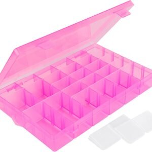 oem/odm false nail container, cosics bright pink 36-gird plastic nail art organizers storage box with adjustable dividers, false jewelry diamonds charms nail 3d decorations manicure accessory holder case wholesale supplier & factory