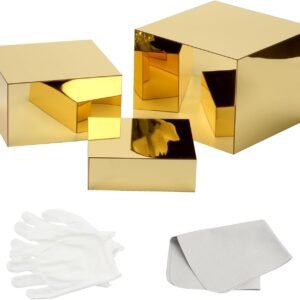 oem/odm 3 pcs acrylic display nesting riser stands, mirror gold acrylic risers for display cube box stereoscopic display stand, acrylic food display risers for catering dessert jewelry character party wholesale supplier & factory