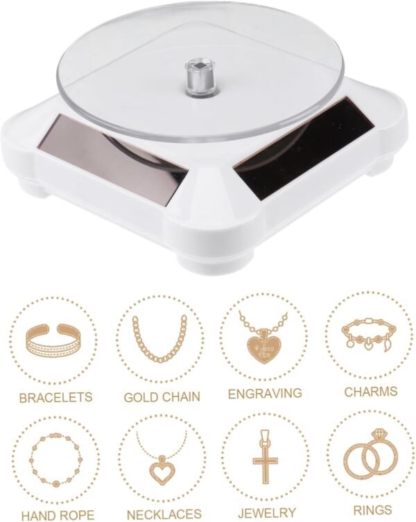 oem/odm solar rotating display stand for jewelry watches mobiles digital cameras white no battery easy to carry abs material wholesale supplier & factory