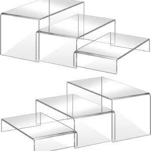 oem/odm 6 pcs 2 sets acrylic display riser, 3 sizes large acrylic risers display stands, 0.15" thick clear shelf riser, clear display risers for dessert, candy, toys, perfume, high heels, wallet wholesale supplier & factory