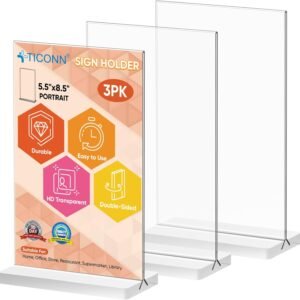 oem/odm ticonn 3 pack acrylic sign holder, double-sided display stand for countertops, acrylic stands for display in offices, restaurants, and events (5.5"x8.5") wholesale supplier & factory