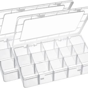 oem/odm 15 large grids plastic organizer box with dividers, 2 pack clear compartment container storage for washi tapes beads crafts jewelry fishing tackles, size 11 x 6.3 x 2.2 in wholesale supplier & factory