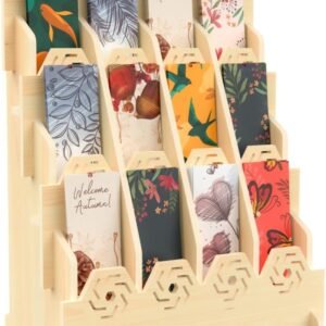 oem/odm bookmark display stand for vendors – wooden bookmark holder display with customizable space, mobile-friendly design – versatile holder for craft fairs, vendor booths, and shops, 12 pocket wholesale supplier & factory