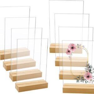 oem/odm 8 pack 5 x 7 inch blank clear acrylic table displays with wooden stands - ideal for diy name cards, menu numbers, and event party decorations wholesale supplier & factory