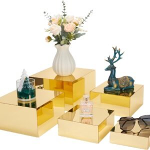 oem/odm acrylic risers for display 5 pcs, food risers for party gold cube boxes display stands for jewelry bag cosmetics catering dessert collectibles wholesale supplier & factory