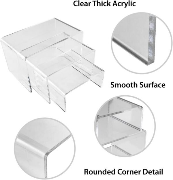 oem/odm super z outlet clear acrylic riser jewelry showcase display set of three (3-inch, 4-inch, 5-inch) (1 set) wholesale supplier & factory