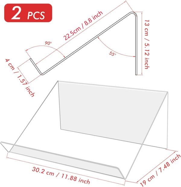 oem/odm kamehame book stands for display, 2 pack slightly elevated clear acrylic book display stand with 1.5" ledge, book easel anti-slip border for handwriting reading art and laptop, 12"x8.5"x5.1" wholesale supplier & factory