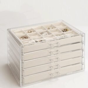oem/odm 5 drawers clear jewelry box for women and girls, acrylic earring holder organizer ring holder display storage, warm white wholesale supplier & factory