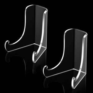 oem/odm chunful 2 pieces acrylic plate stands clear acrylic easels display stands with deep support shelves for display card holder photos book picture table top holder home decors (3.5 x 3.5 x 4.5 inch) wholesale supplier & factory