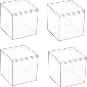 oem/odm clear acrylic boxes for storage, yeeco acrylic storage cube containers with lids, square boxes in 4.7”×4.7”×4.7” inches for candy, cotton ball, beads, tiny arts, watches, earring, cosmetics, 4 pack wholesale supplier & factory