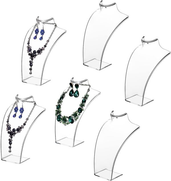 oem/odm mygift premium clear acrylic necklace bust and earring display stand - countertop 3d jewelry holder, set of 6 wholesale supplier & factory