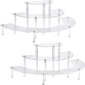 oem/odm 2packs acrylic display risers, 3 tier clear cupcake stand risers, perfume stand organizer, half moon dessert stand, henable shelf risers for display stands for food, amiibo funko pop figure (2half wholesale supplier & factory