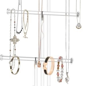 oem/odm hanging jewelry organizer，tiered tabletop countertop free standing necklace holder display，3 tier jewelry display necklace holder stand (3-bar) wholesale supplier & factory