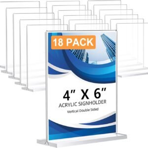 oem/odm 18 pack acrylic sign holder 4 x 6, double-sided clear sign holder plastic stands for display, t shape acrylic table sign stands for office store restaurants wedding party decoration wholesale supplier & factory