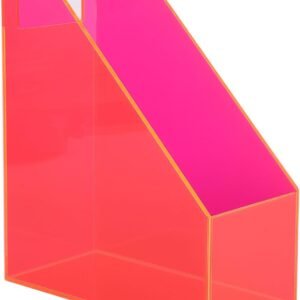 oem/odm acrylic magazine rack desk file holder organizer for office desktop vertical magazine storage box, 12 x 10 x 5'', neon pink wholesale supplier & factory