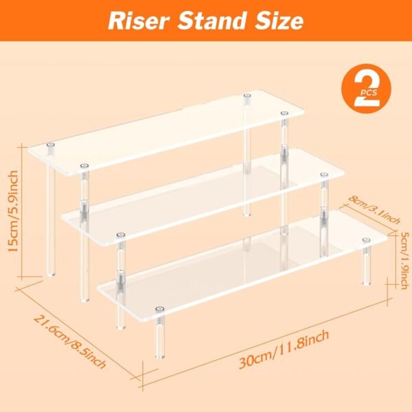 oem/odm 3 tier acrylic display risers, large perfume organizer stand, clear cupcake stand holder, display shelves for figurines, dessert shelf for party, risers display stand for decoration (2 pack) wholesale supplier & factory