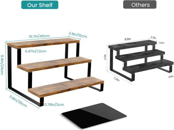 oem/odm eliteroo wooden display riser stand, 3 tier display risers, tiered cabinet organizer, widened display rack shelf kitchen counter shelf for makeup perfume figure dolls collection condiment candles wholesale supplier & factory