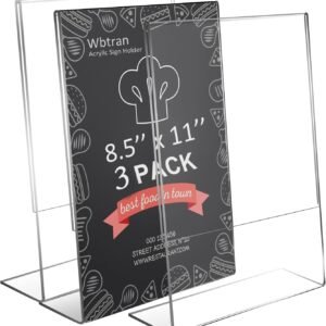 oem/odm acrylic sign holder 8.5 x 11, slanted back clear tabletop plastic sign holder, acrylic stands for display, paper sign holder for office, home, restaurant (3 pack) wholesale supplier & factory