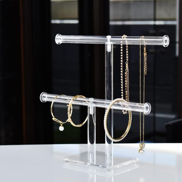 oem/odm mooca deluxe clear acrylic jewelry organizer, 2 tier t-bar bracelet holder, acrylic necklace holder, jewelry holder, jewelry organizer stand, premium quality with enhanced transparency wholesale supplier & factory