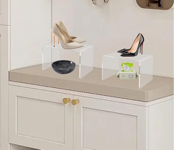 oem/odm 2 pc of 12'' extra large 5mm thickness clear acrylic risers, acrylic display risers shelf showcase fixtures for jewelry, display stand for amiibo funko pop figures, cupcakes, food display, cabinet- (12''x7.75''x6'', 2 sets wholesale supplier & factory