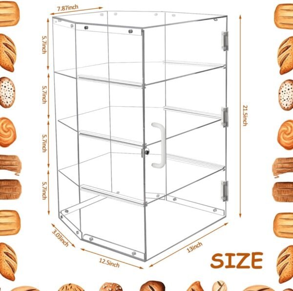 oem/odm large pastry display case, acrylic bread box with front door, cake donut sourdough bread baking supplies and accessories, for bakery kitchen stuff countertop (4-tier) wholesale supplier & factory