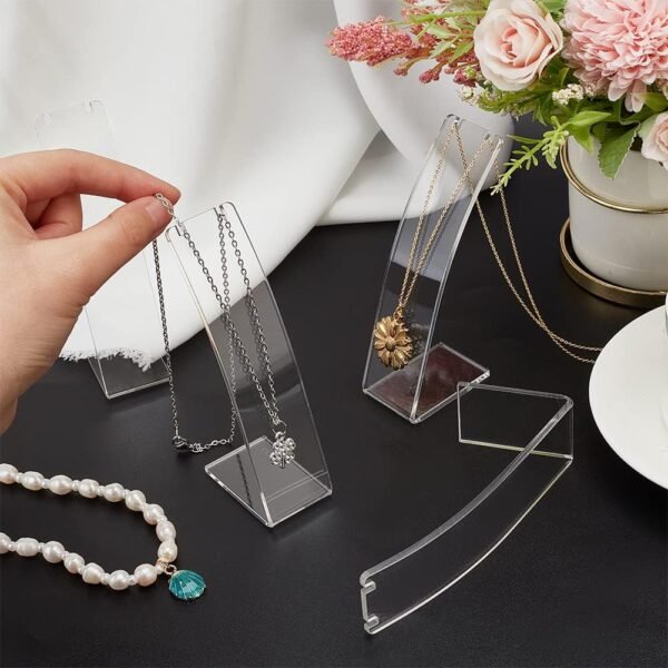 oem/odm fingerinspire 6 pcs l-shape acrylic necklace holder(clear, 4.53 inch height) slant back earring display stand jewelry organizer for earring necklace long chain pendant jewelry storage rack for retail wholesale supplier & factory