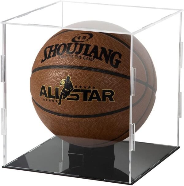 oem/odm basketball display case clear acrylic glass cube assemble countertop box soccer frame with sports protection with black stand holder wholesale supplier & factory
