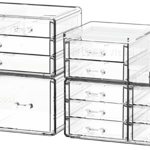 oem/odm cq acrylic make up organizers for vanity with 14 drawers, 4 pack clear drawer organizers,plastic cute desk accessories organization and bathroom organizers storage case box cube for beauty,skin care wholesale supplier & factory