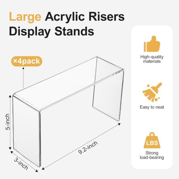 oem/odm 4 pack acrylic risers display stands, display stands for collectibles, clear acrylic shelf for show decor display, toys, cupcake (9.2 x 3 x 5 inches) wholesale supplier & factory