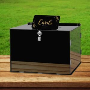 oem/odm fowecelt black acrylic wedding card box with lock, rustic card box for wedding reception bridal shower birthday baby shower graduation wholesale supplier & factory
