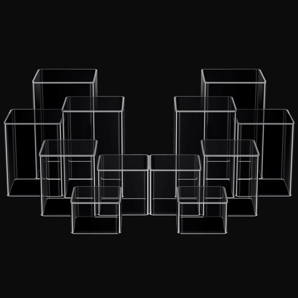 oem/odm thyle 12 jewelry acrylic risers square cube display nesting risers figure stand with hollow bottoms display stand shelf for cosmetics food collectibles perfume, 6 sizes (clear) wholesale supplier & factory