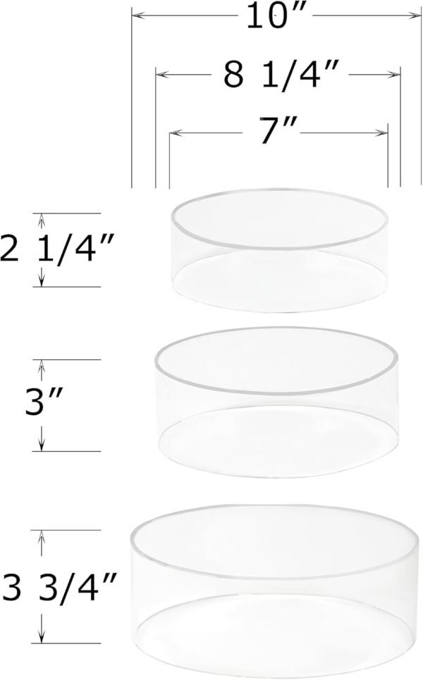 oem/odm red co. set of 3 sizes (10", 8", 7") acrylic round cylinder display nesting riser stands with hollow bottoms, crystal clear wholesale supplier & factory