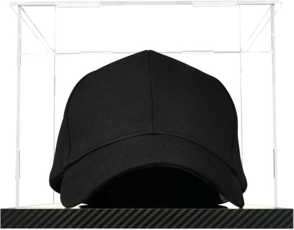 oem/odm clear hat display case acrylic baseball cap holder stand transparent hat storage box dustproof square uv protection cabinet with carbon fiber skin base and removable mirror base wholesale supplier & factory