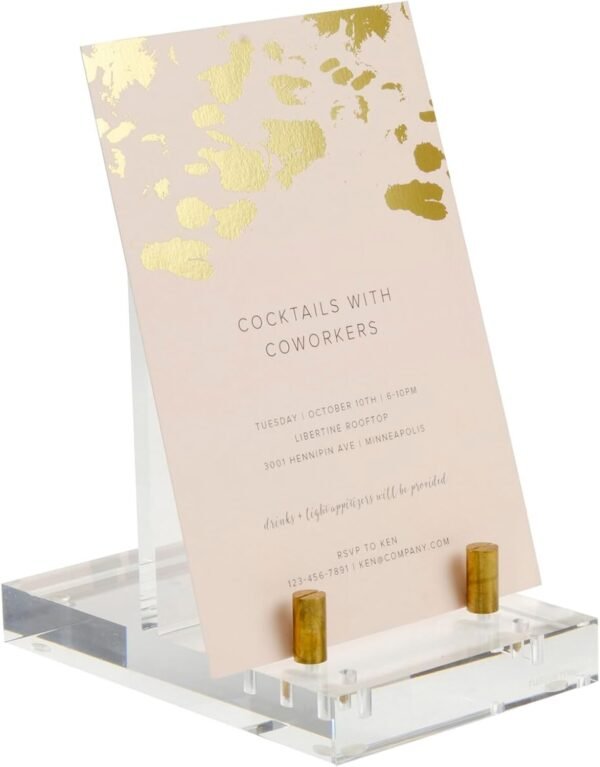 oem/odm russell+hazel acrylic easel with adjustable gold pegs, stand for pictures, phone or art, clear acrylic with gold detail, 4” x 6” x 6” (31726) wholesale supplier & factory