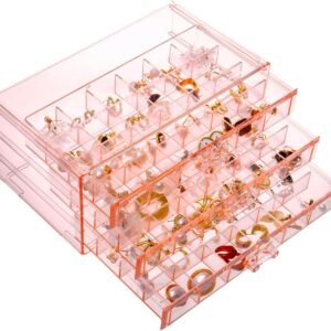 oem/odm earring storage box organizer 3 drawers acrylic jewelry storage box holder transparent jewelry display stand with 72 small compartments gift for women girls (clear pink) wholesale supplier & factory