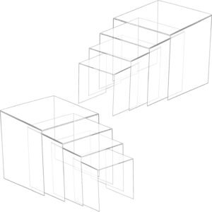 oem/odm 8 pcs square acrylic display risers, 2 sets 4 sizes tall acrylic risers display stands, 0.12" thick clear risers for displays, clear display shelf for figure action jewelry showcase wholesale supplier & factory