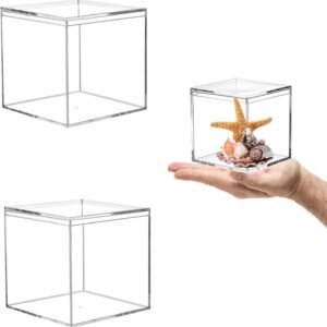 oem/odm acrylic box with lid 2 packs clear display boxes stackable storage bins plastic square cube containers easter acrylic gift boxes cookie candy sweets kids birthday party favor gifts wholesale supplier & factory