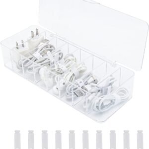 oem/odm cable organizer storage box plastic cable cord management box power cord organizer case with 10pcs rubber ties for office, home, desk accessories storage stationery supplies wholesale supplier & factory